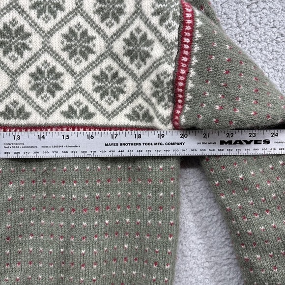 Vintage L.L.Bean Sweater Womens XL Green Fair Isle Wool Cardigan Hong Kong - Picture 7 of 10